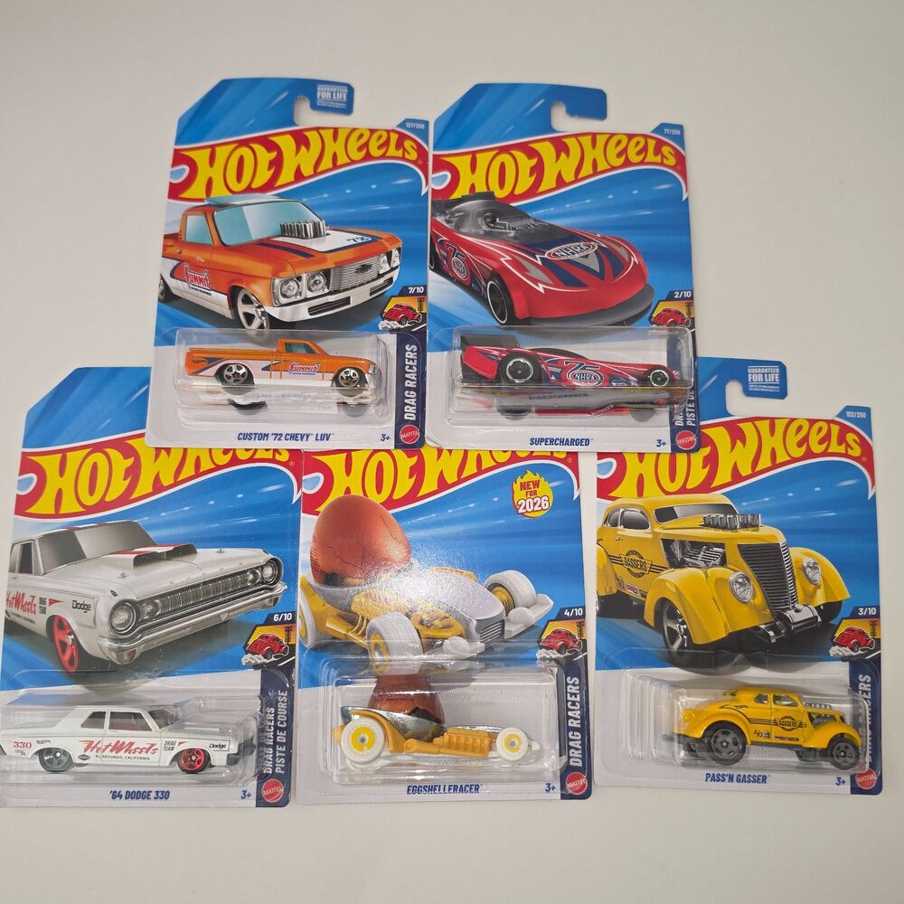 Hot Wheels Drag Racers Bundle: '64 Dodge 330, Custom '72 Chevy LUV- 5 Piece Set